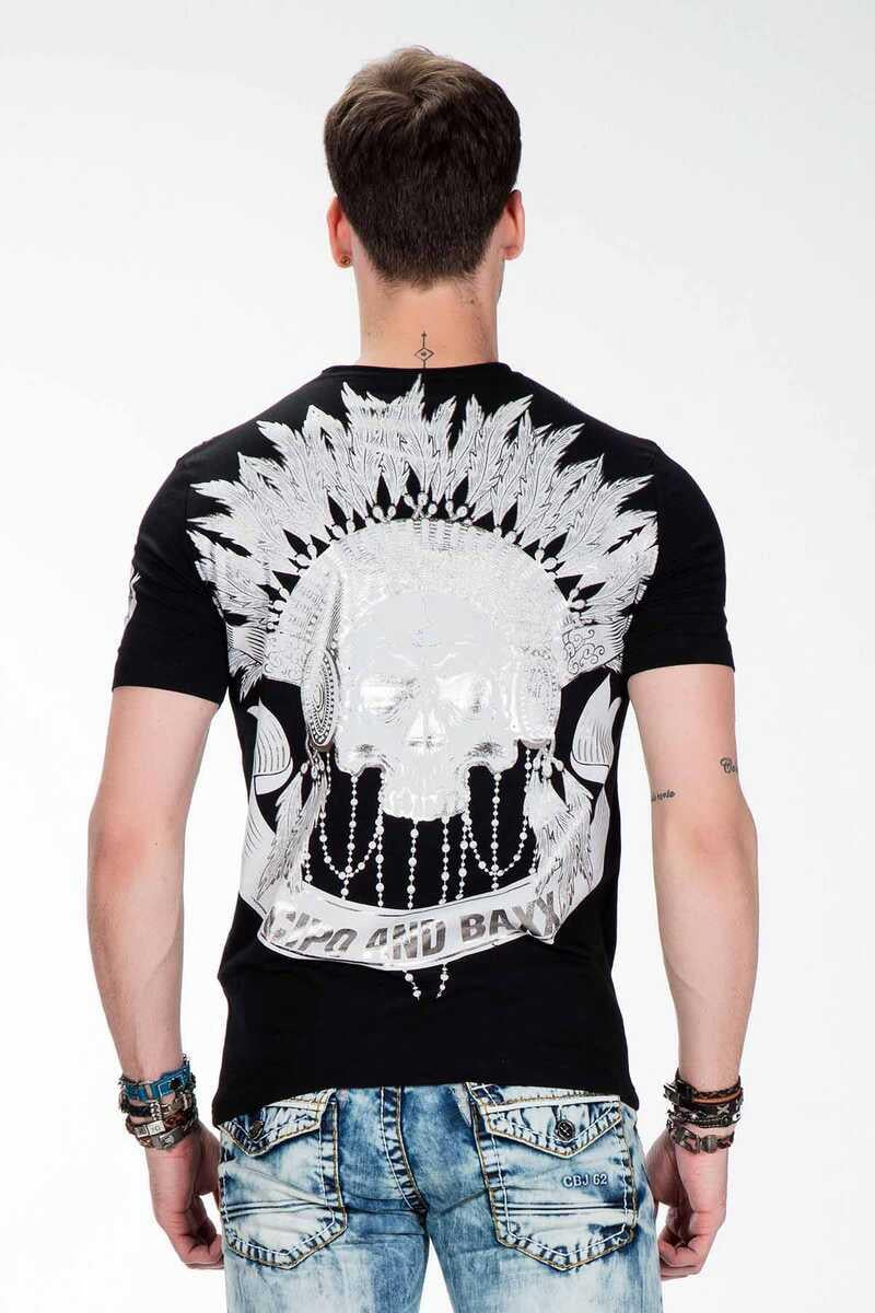 CT409 Native American Skull Print Men's T-Shirt