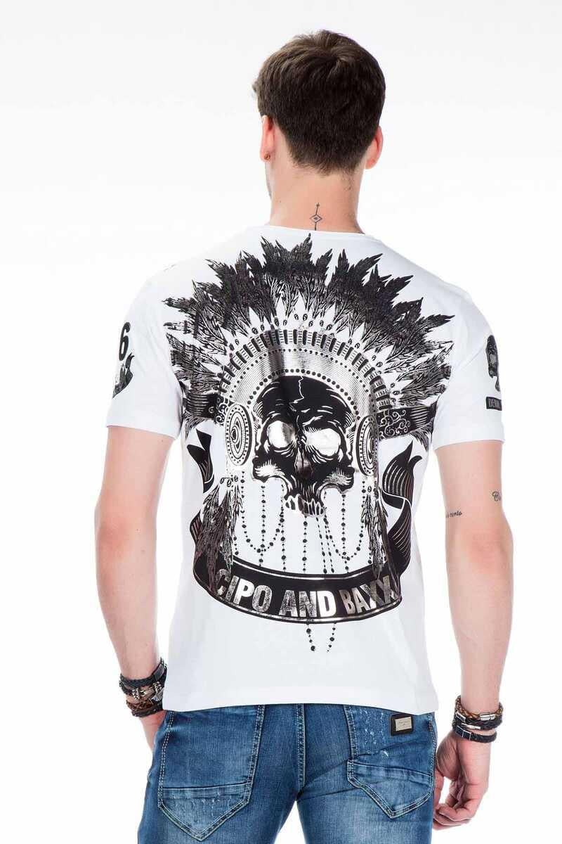 CT409 Native American Skull Print Men's T-Shirt