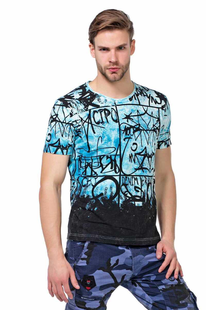 CT456 Washed Pattern Text Print Men's T-Shirt
