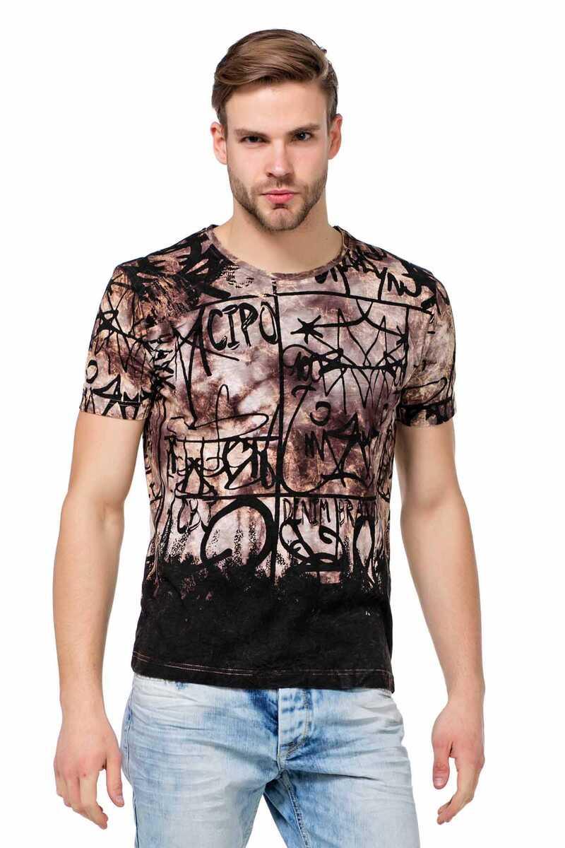 CT456 Washed Pattern Text Print Men's T-Shirt