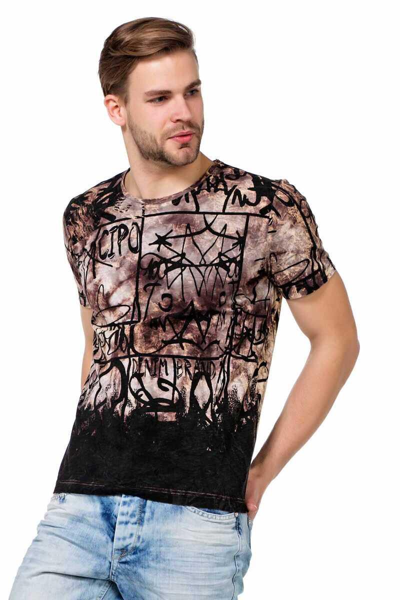CT456 Washed Pattern Text Print Men's T-Shirt