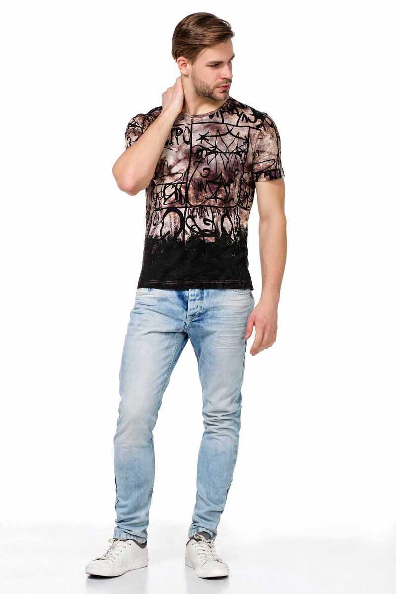 CT456 Washed Pattern Text Print Men's T-Shirt