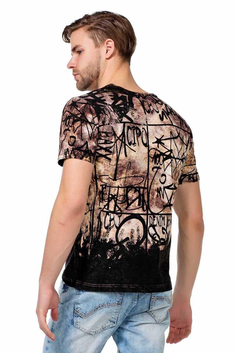 CT456 Washed Pattern Text Print Men's T-Shirt