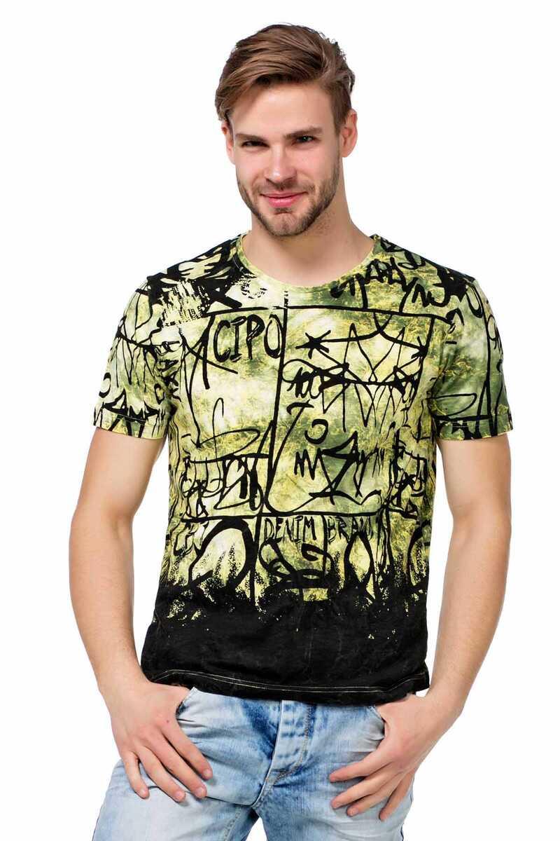 CT456 Washed Pattern Text Print Men's T-Shirt