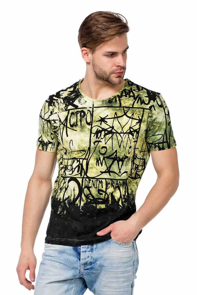 CT456 Washed Pattern Text Print Men's T-Shirt