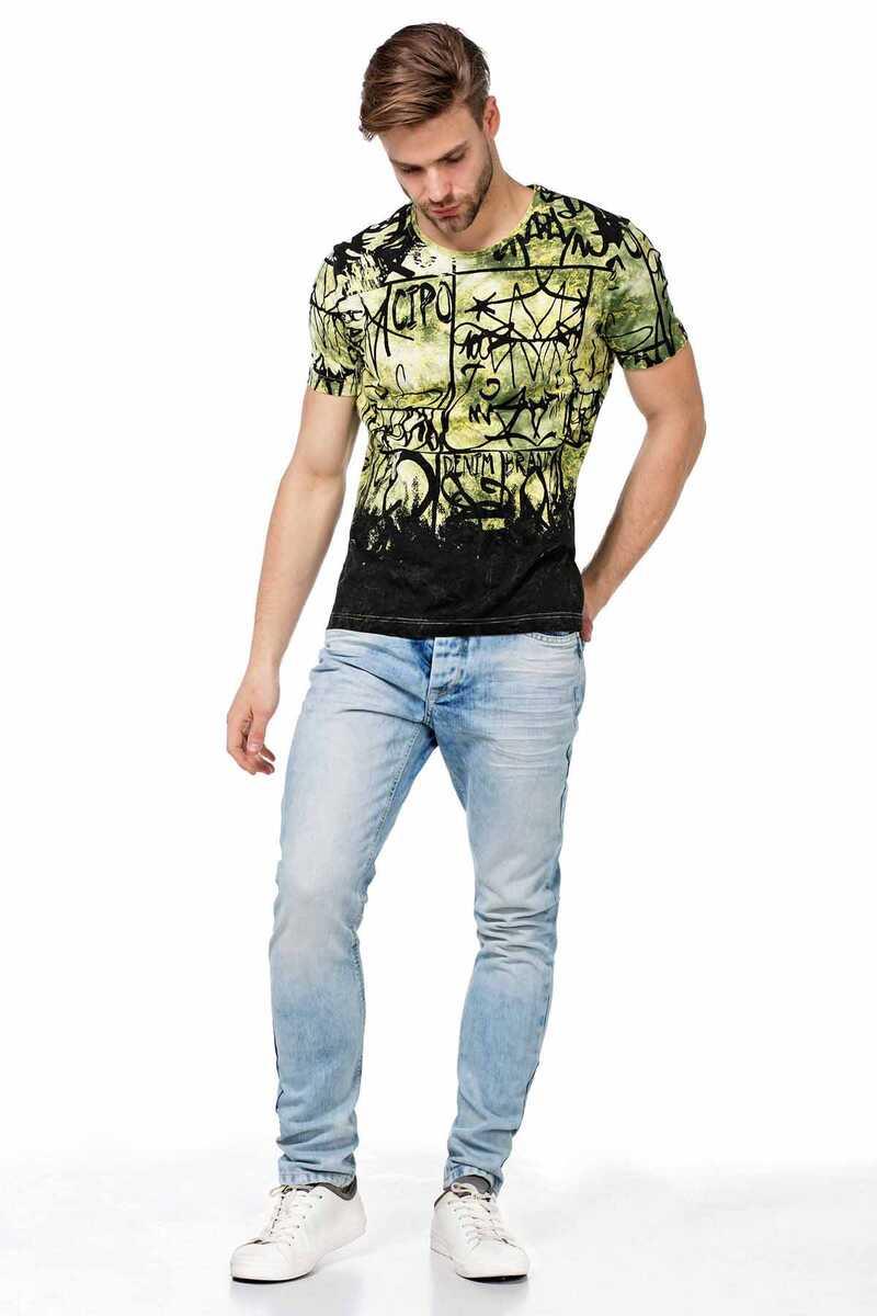 CT456 Washed Pattern Text Print Men's T-Shirt