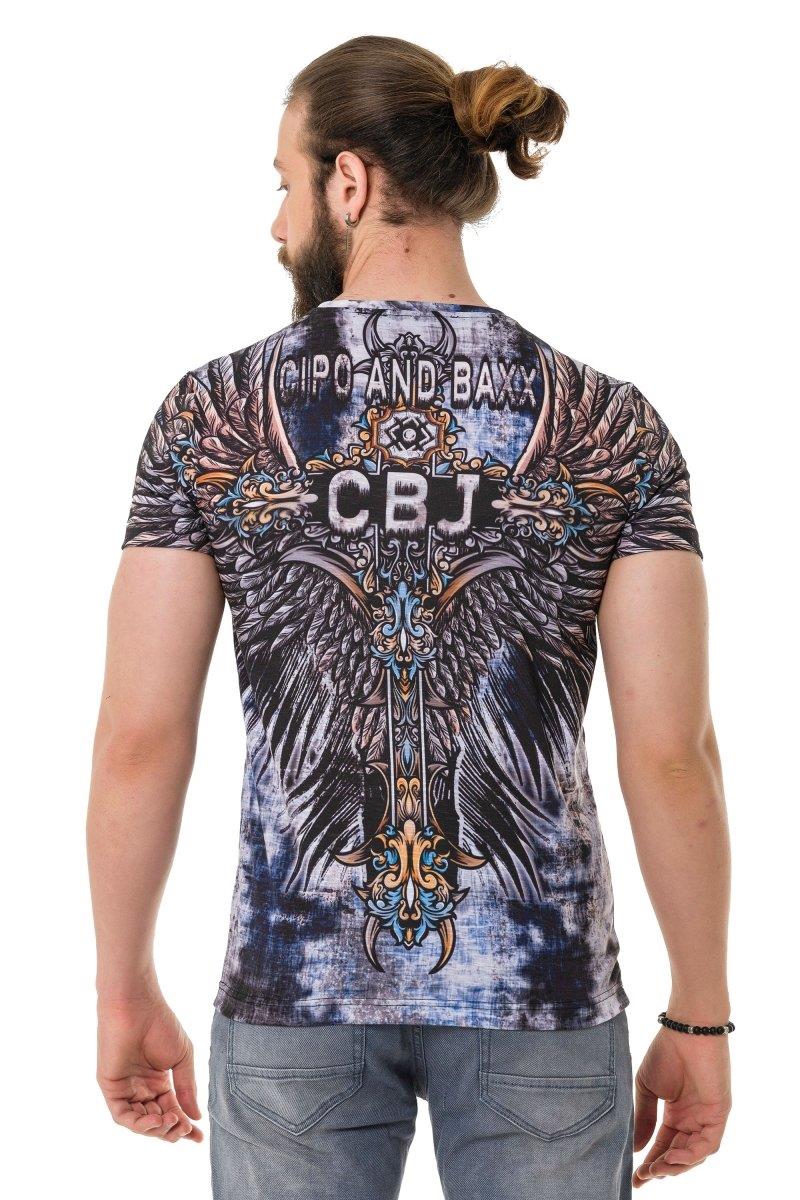 CT719 Laser Print Cross Wing Pattern T-Shirt