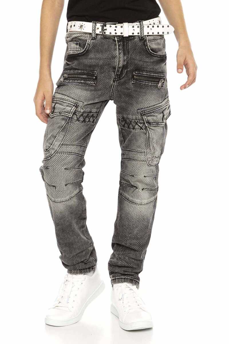 CDK111 Biker Style Cargo Pocket Kids Jeans
