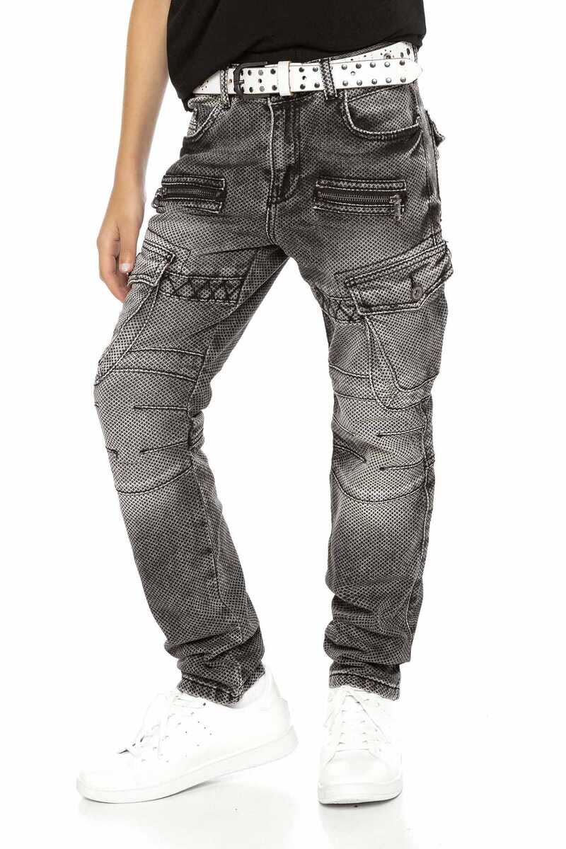 CDK111 Biker Style Cargo Pocket Kids Jeans