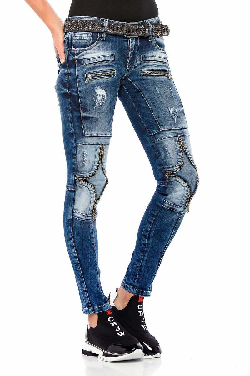 WD377 Knee Zip Detail Women's Jeans