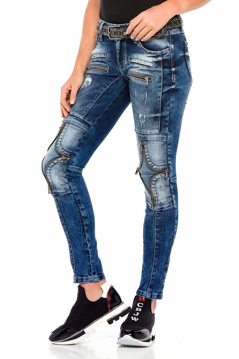 WD377 Knee Zip Detail Women's Jeans