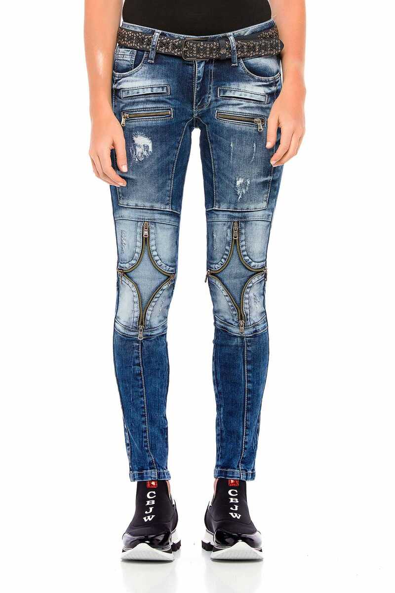 WD377 Knee Zip Detail Women's Jeans