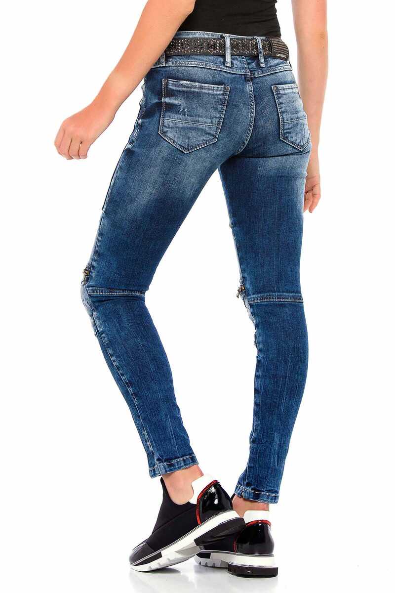 WD377 Knee Zip Detail Women's Jeans