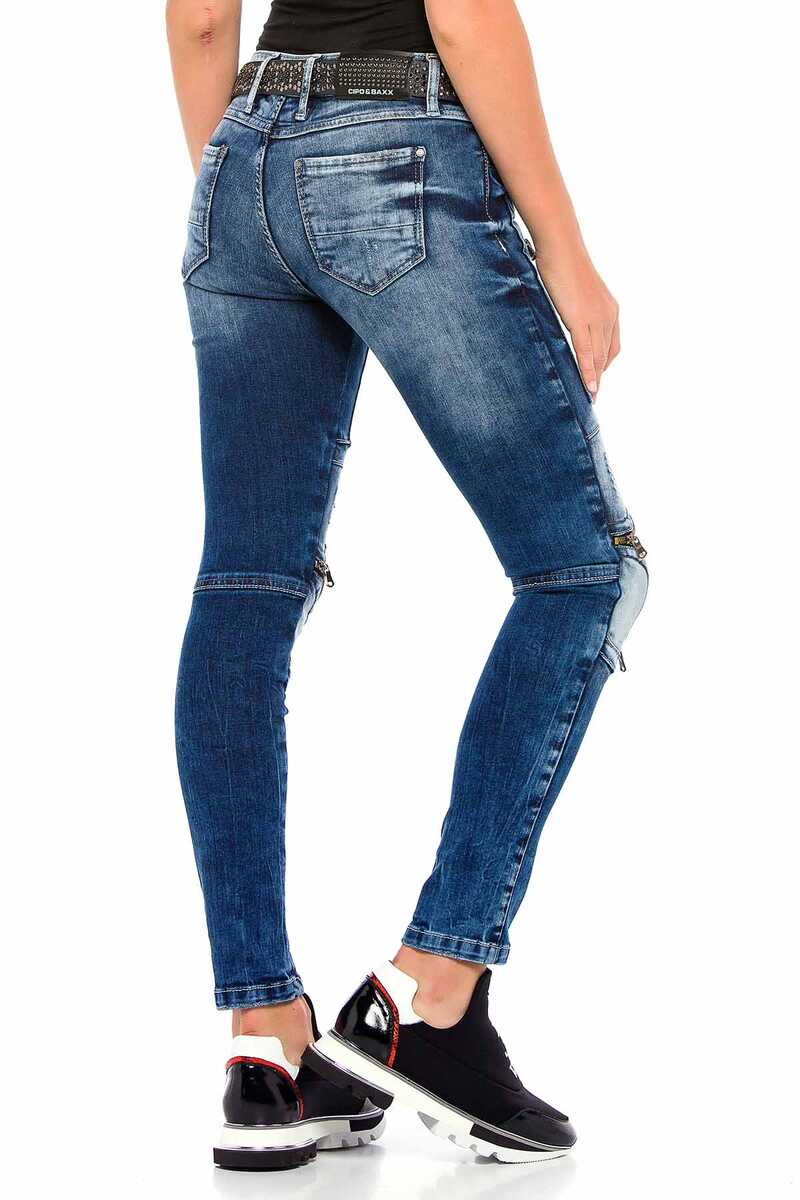 WD377 Knee Zip Detail Women's Jeans