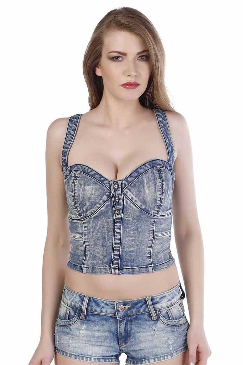 WB101 Sweetheart Neck Strappy Women's Denim Bustier