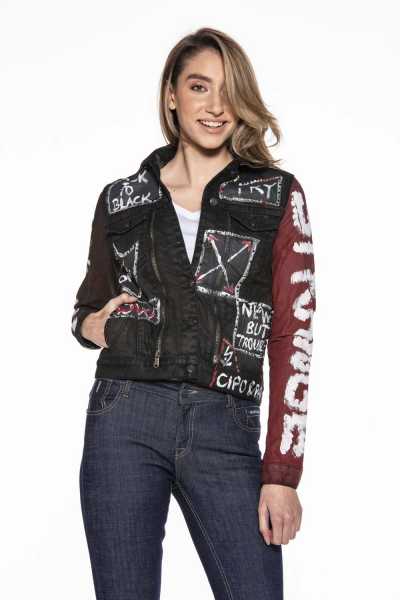 WJ172 Women's Back to Black Print Denim Jacket