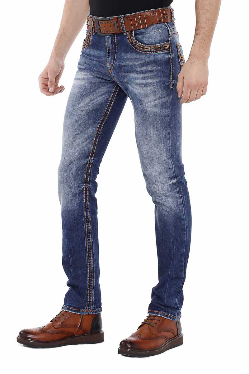 CD483 Embroidered Pocket Washed Men's Jeans
