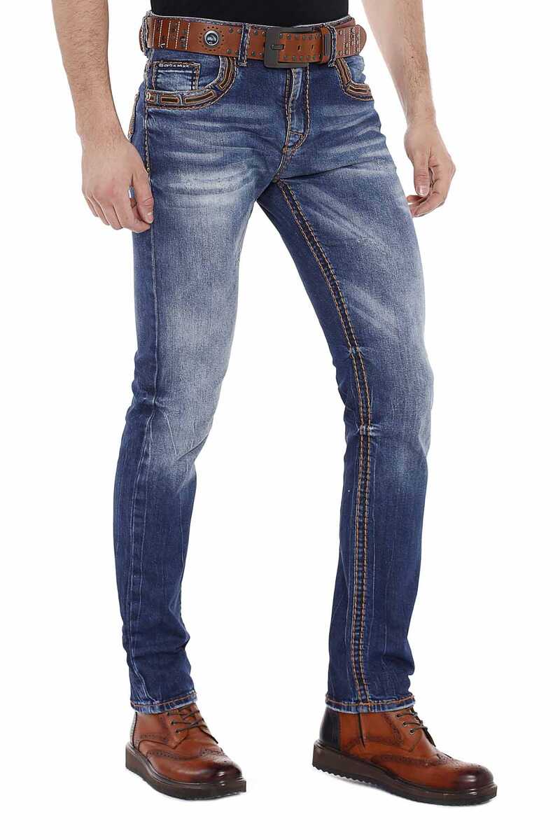 CD483 Embroidered Pocket Washed Men's Jeans