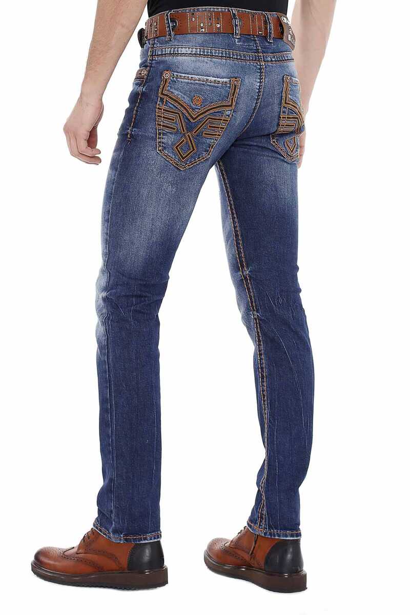 CD483 Embroidered Pocket Washed Men's Jeans