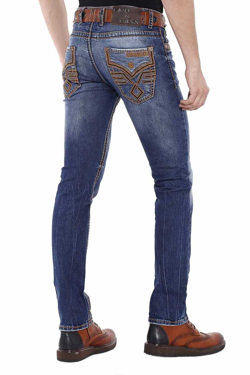 CD483 Embroidered Pocket Washed Men's Jeans