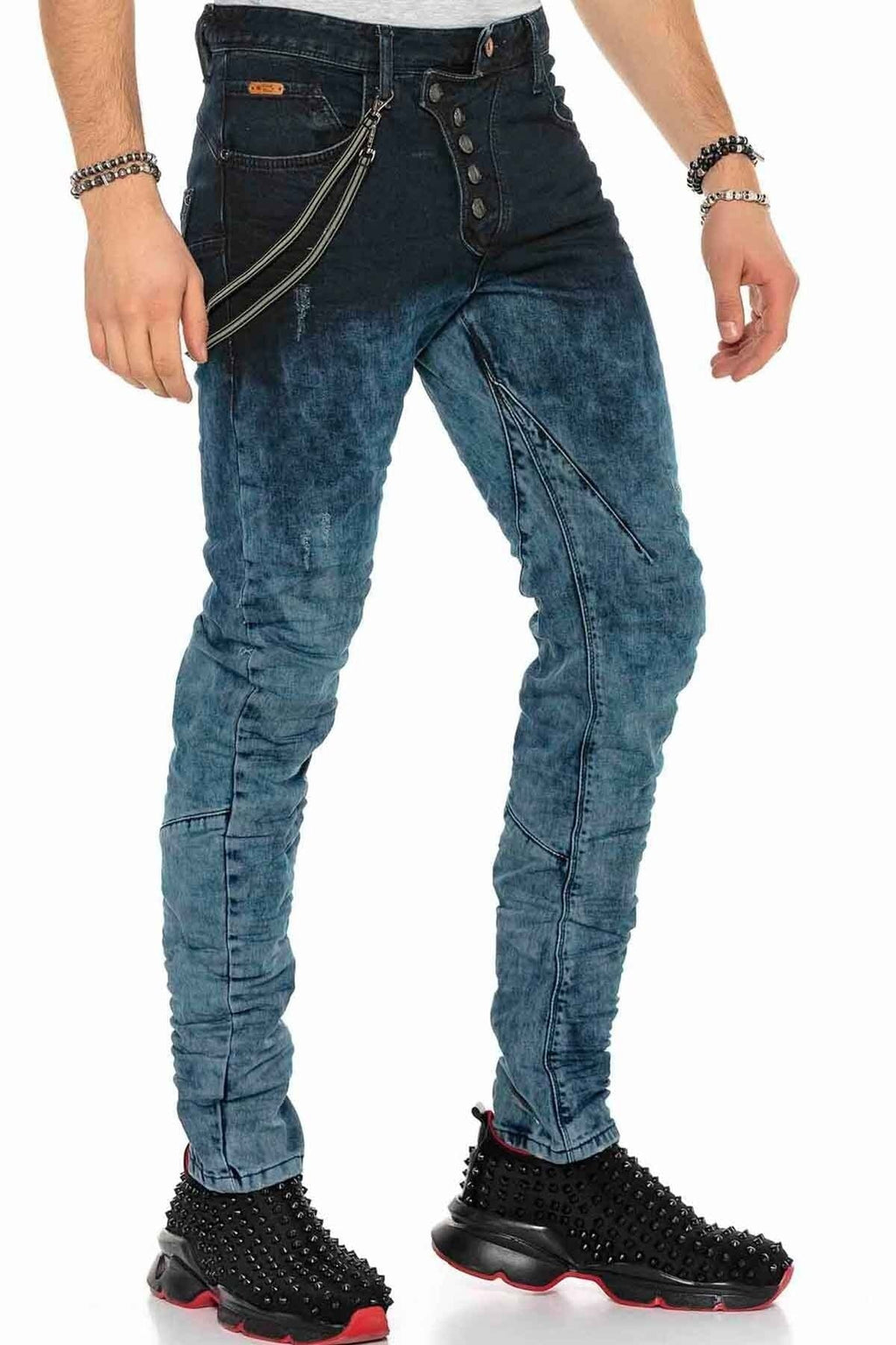 CD155 Washed Chain & Button Men's Jeans