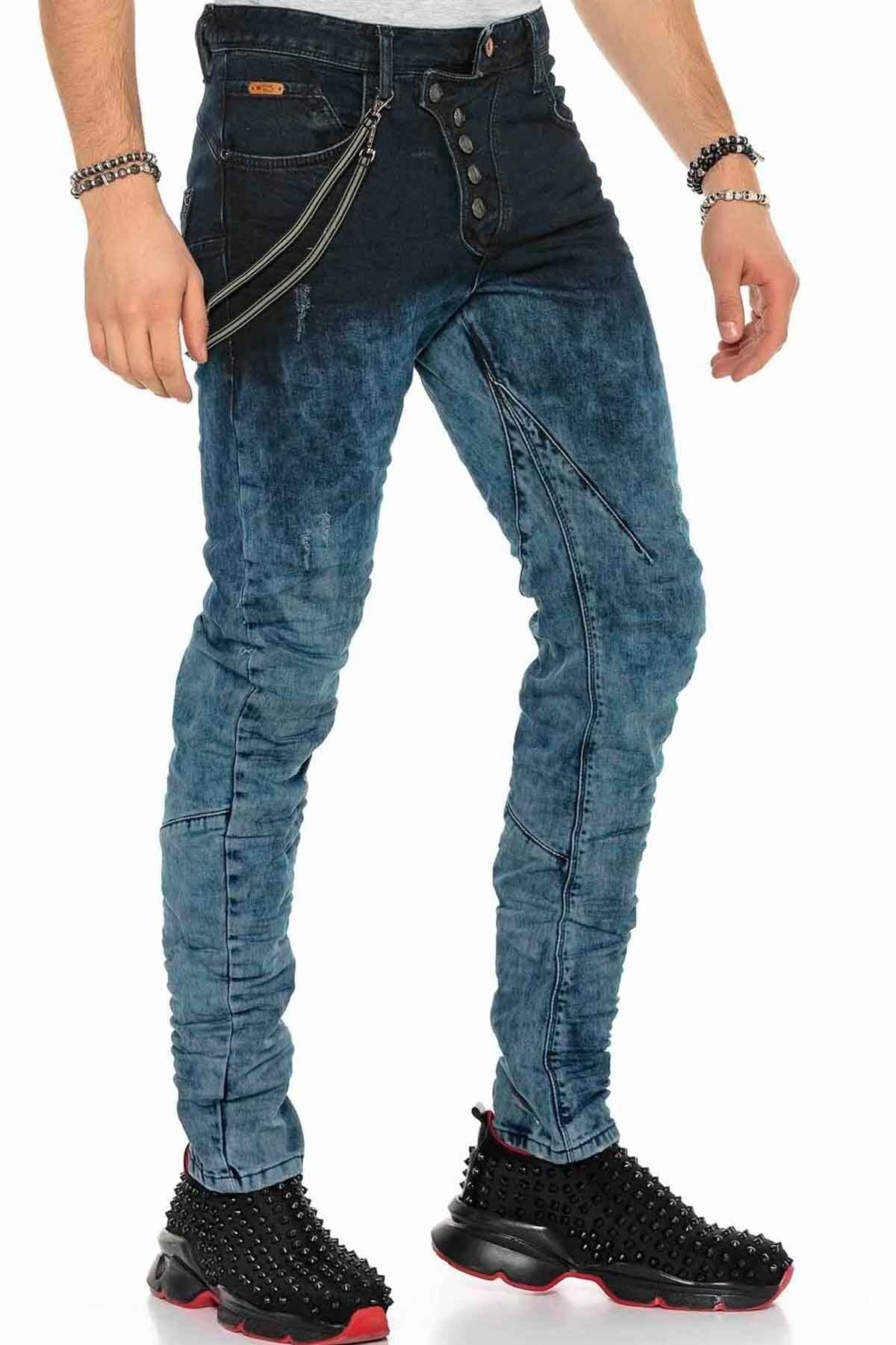 CD155 Washed Chain & Button Men's Jeans