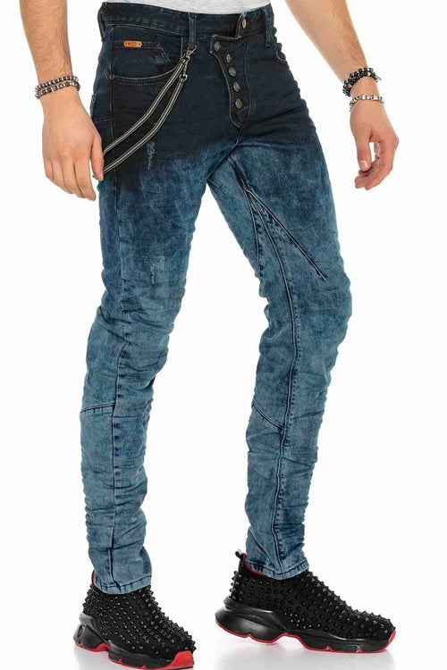 CD155 Washed Chain & Button Men's Jeans