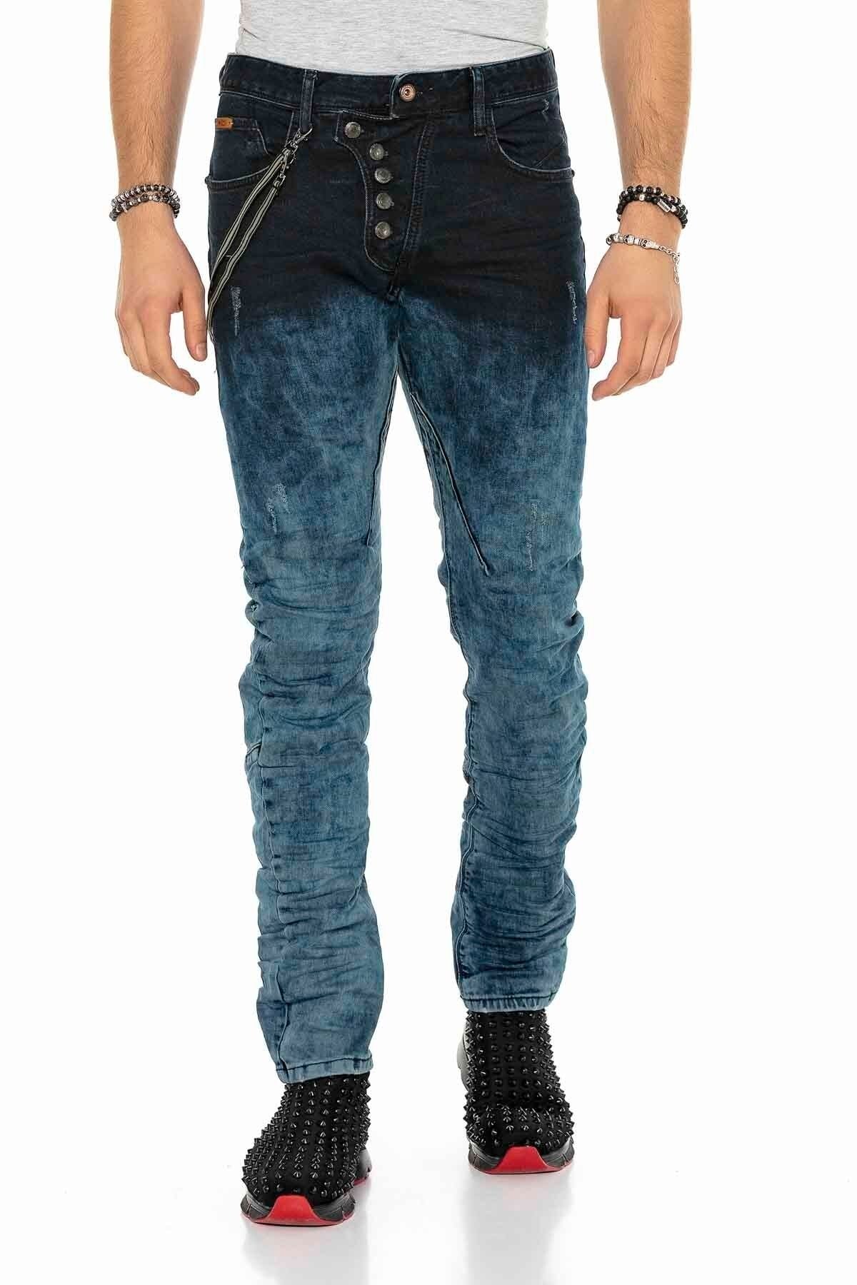 CD155 Washed Chain & Button Men's Jeans