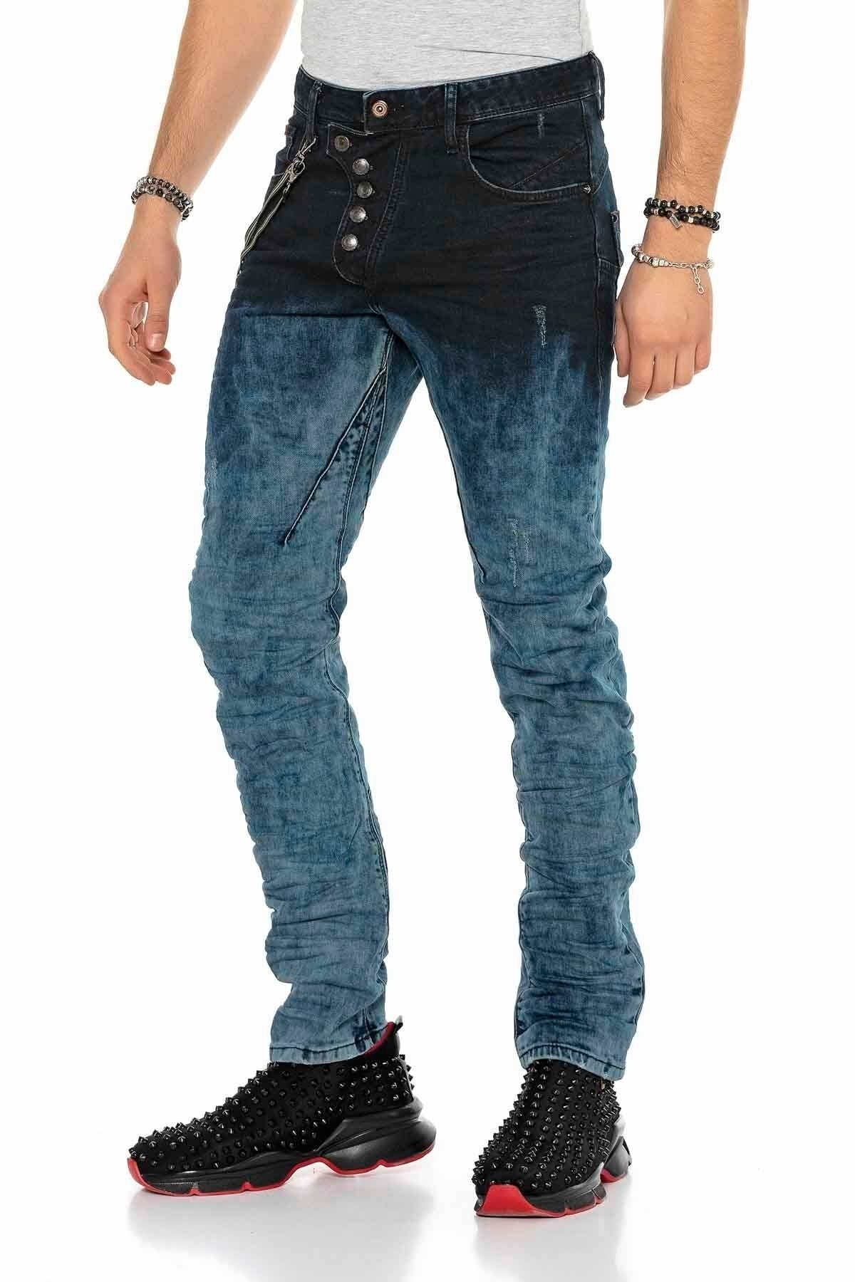 CD155 Washed Chain & Button Men's Jeans