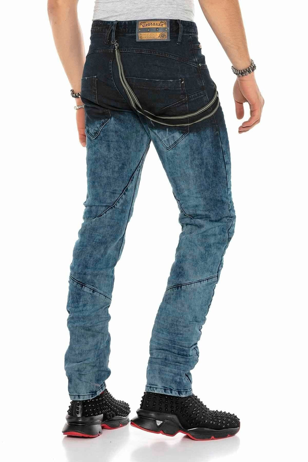 CD155 Washed Chain & Button Men's Jeans