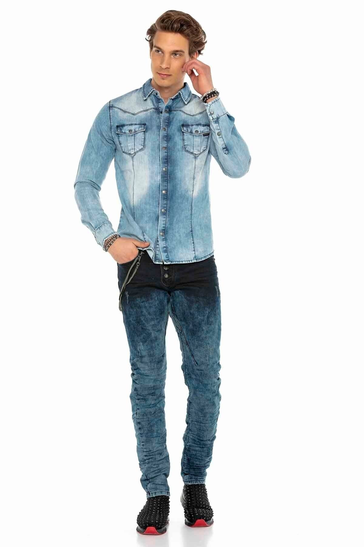 CD155 Washed Chain & Button Men's Jeans