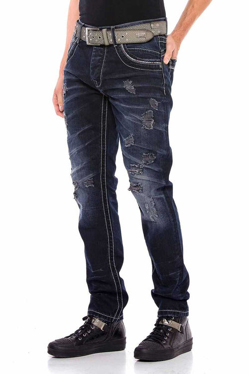 CD539 Basic Distressed Ripped Men's Jeans