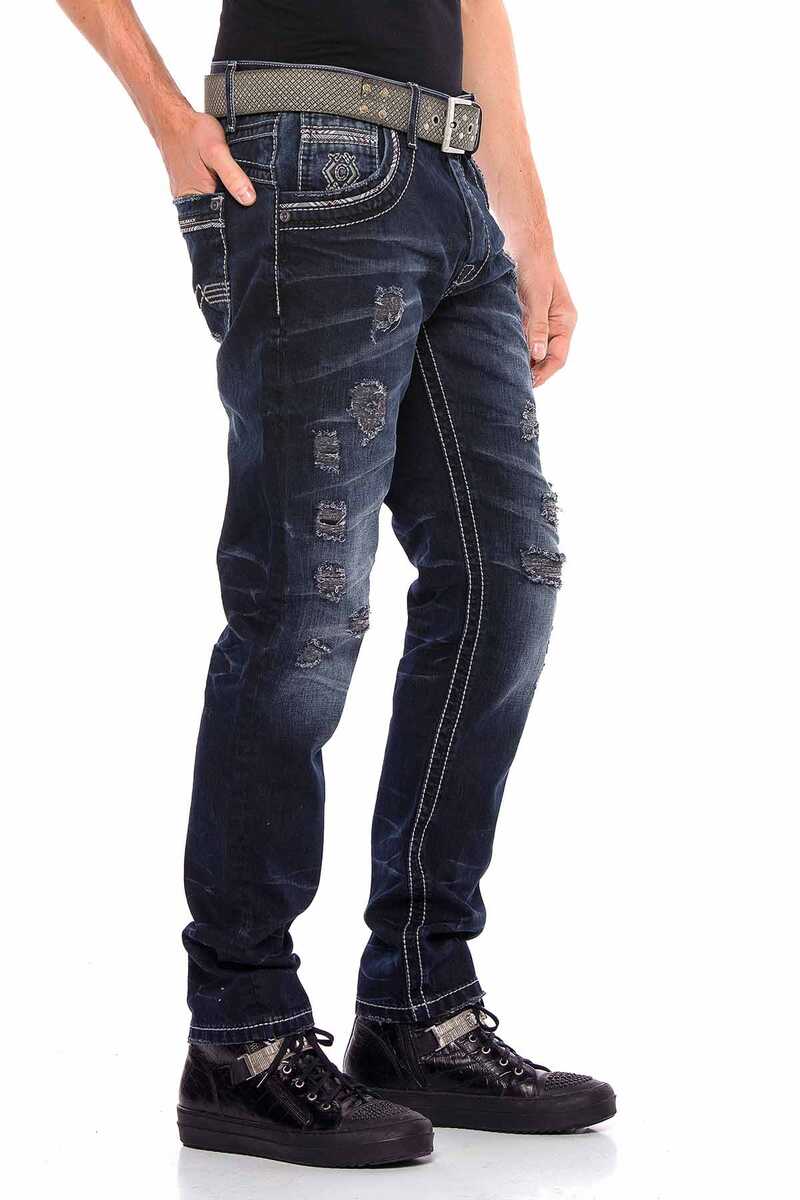 CD539 Basic Distressed Ripped Men's Jeans