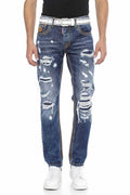 CD670 Pocket Detail Destroyed Straight Fit Men's Jeans