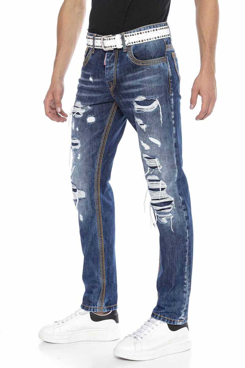 CD670 Pocket Detail Destroyed Straight Fit Men's Jeans