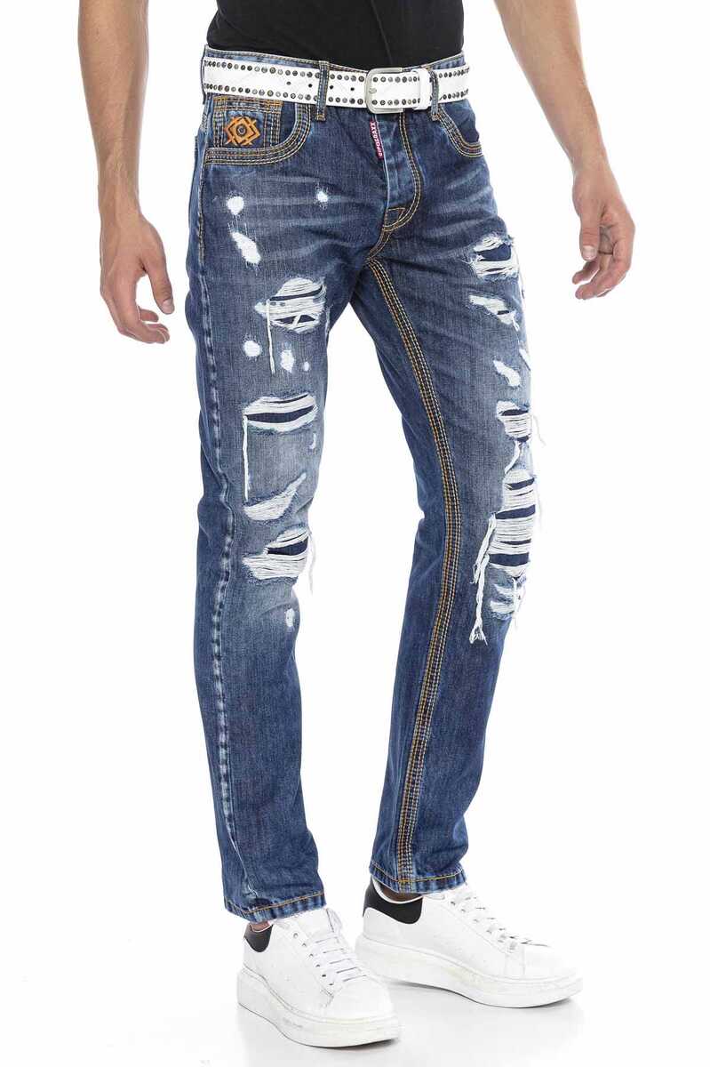 CD670 Pocket Detail Destroyed Straight Fit Men's Jeans