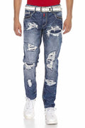 CD644 Pocket Detail Relaxed Fit Destroyed Men's Jeans