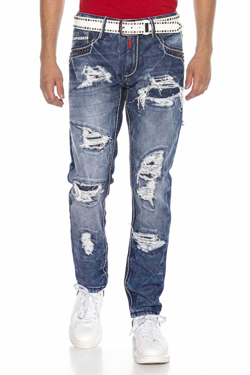 CD644 Pocket Detail Relaxed Fit Destroyed Men's Jeans