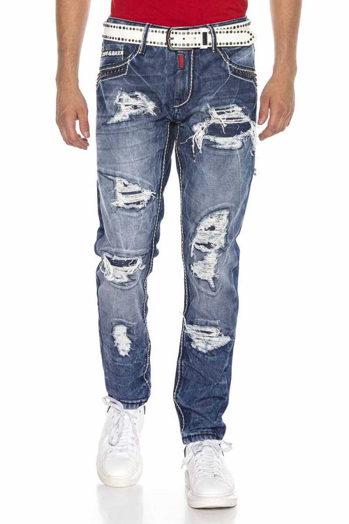 CD644 Pocket Detail Relaxed Fit Destroyed Men's Jeans