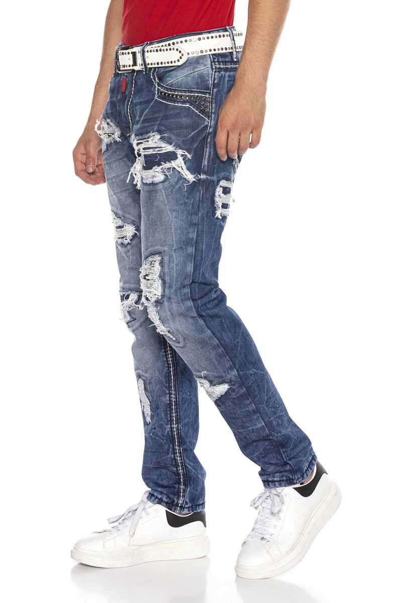 CD644 Pocket Detail Relaxed Fit Destroyed Men's Jeans