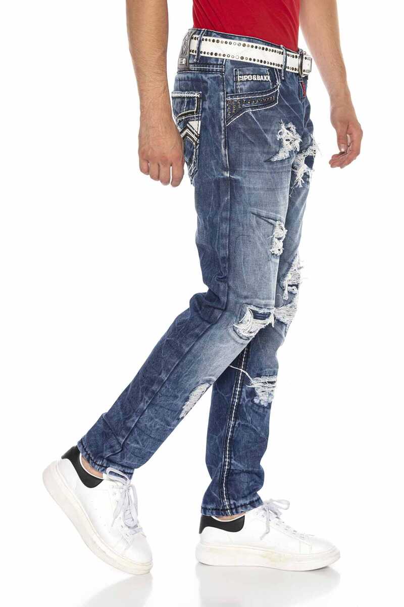 CD644 Pocket Detail Relaxed Fit Destroyed Men's Jeans