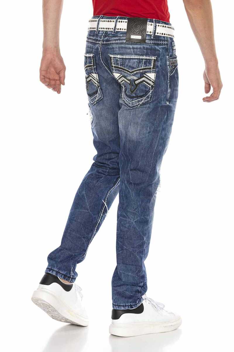 CD644 Pocket Detail Relaxed Fit Destroyed Men's Jeans