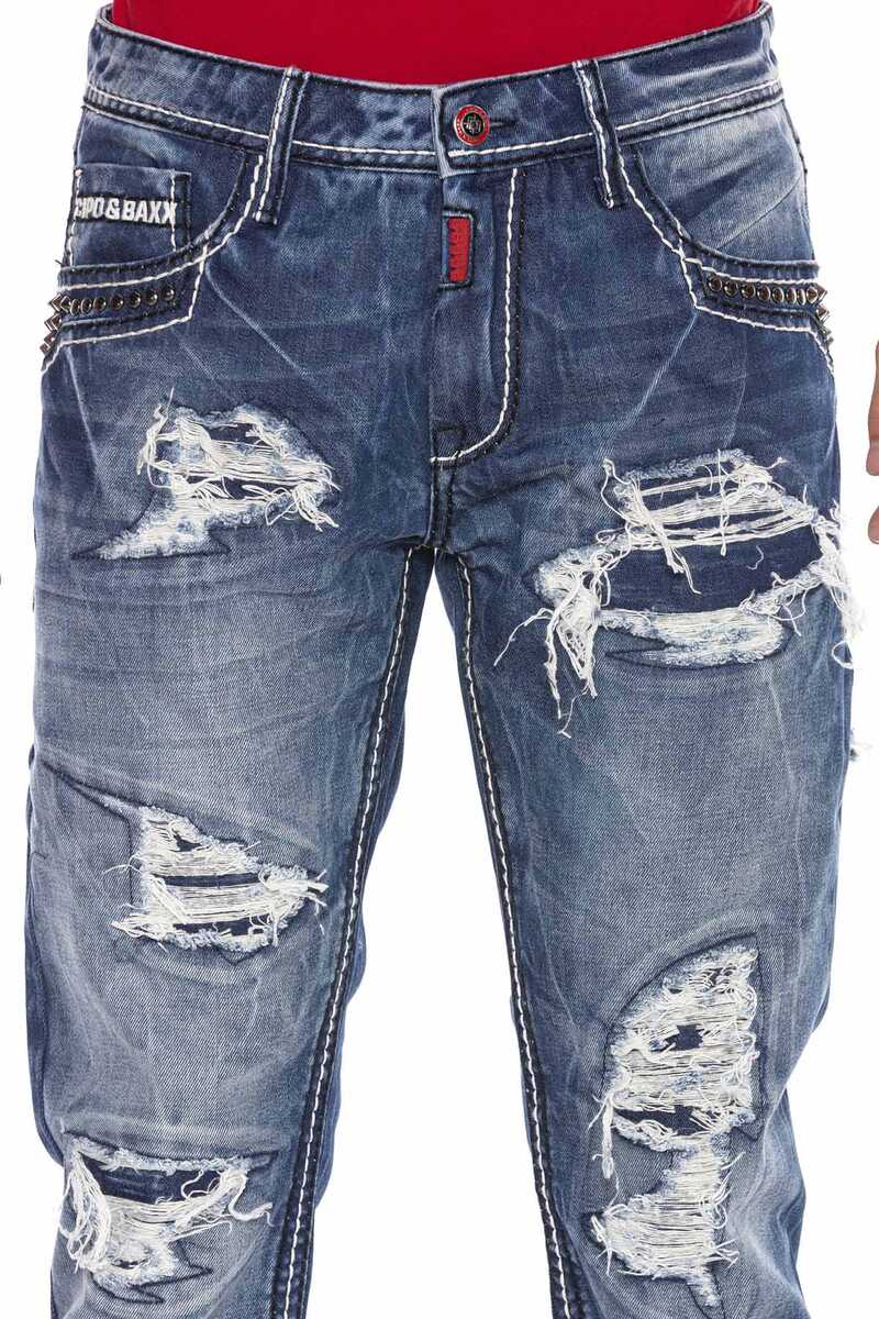 CD644 Pocket Detail Relaxed Fit Destroyed Men's Jeans