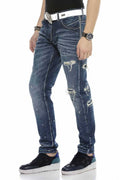 CD627 Pocket Embroidery Destroyed Ripped Men's Jeans