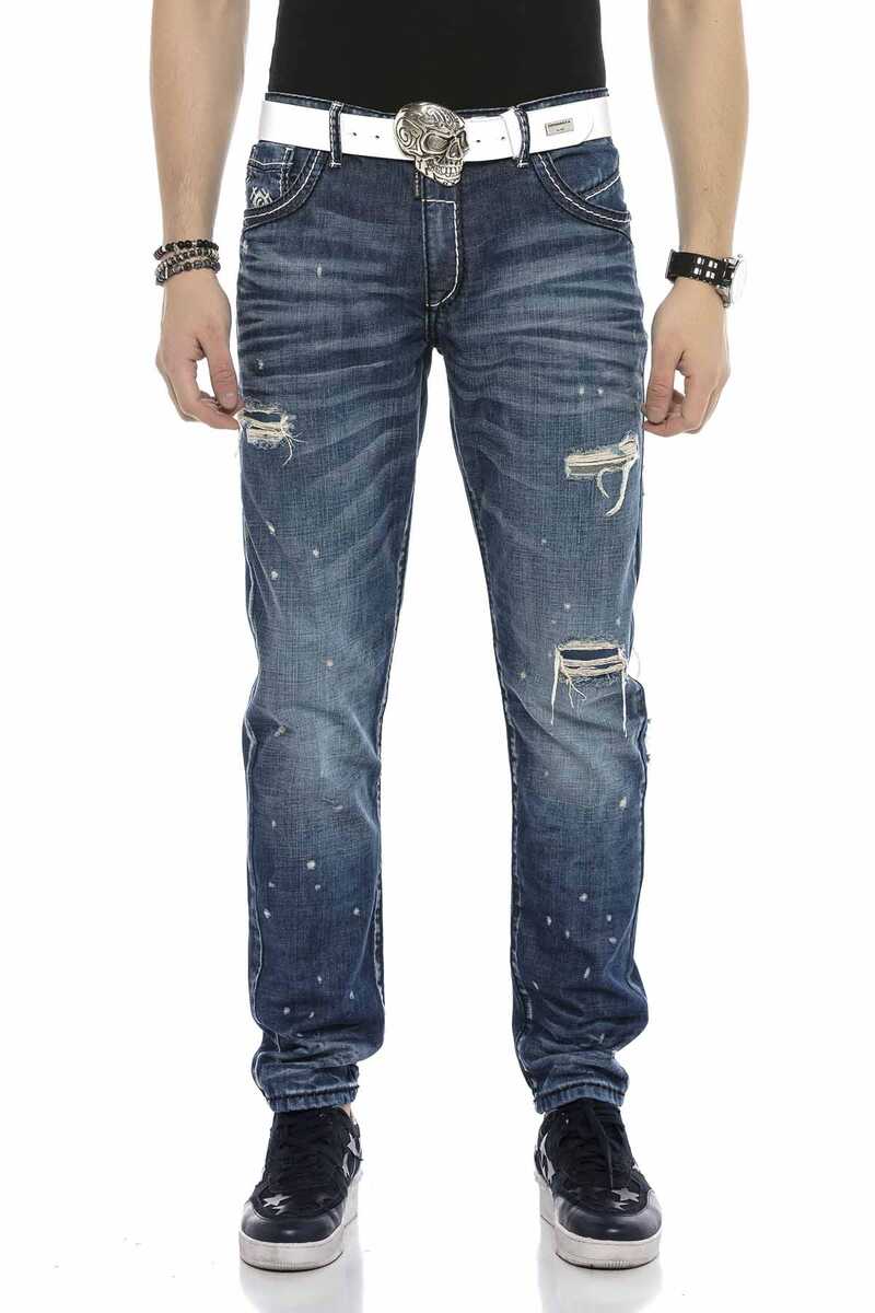 CD627 Pocket Embroidery Destroyed Ripped Men's Jeans