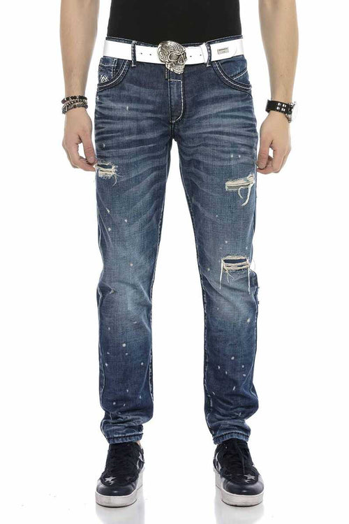 CD627 Pocket Embroidery Destroyed Ripped Men's Jeans