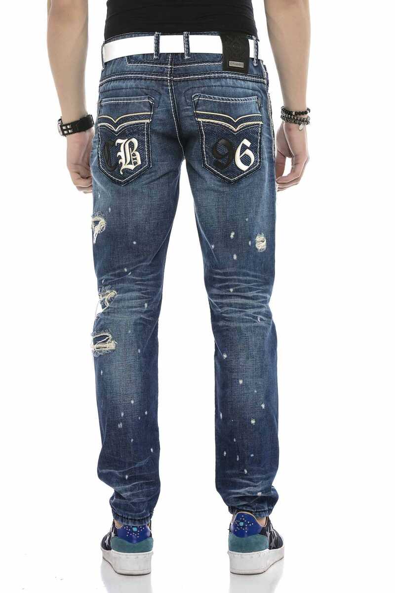 CD627 Pocket Embroidery Destroyed Ripped Men's Jeans