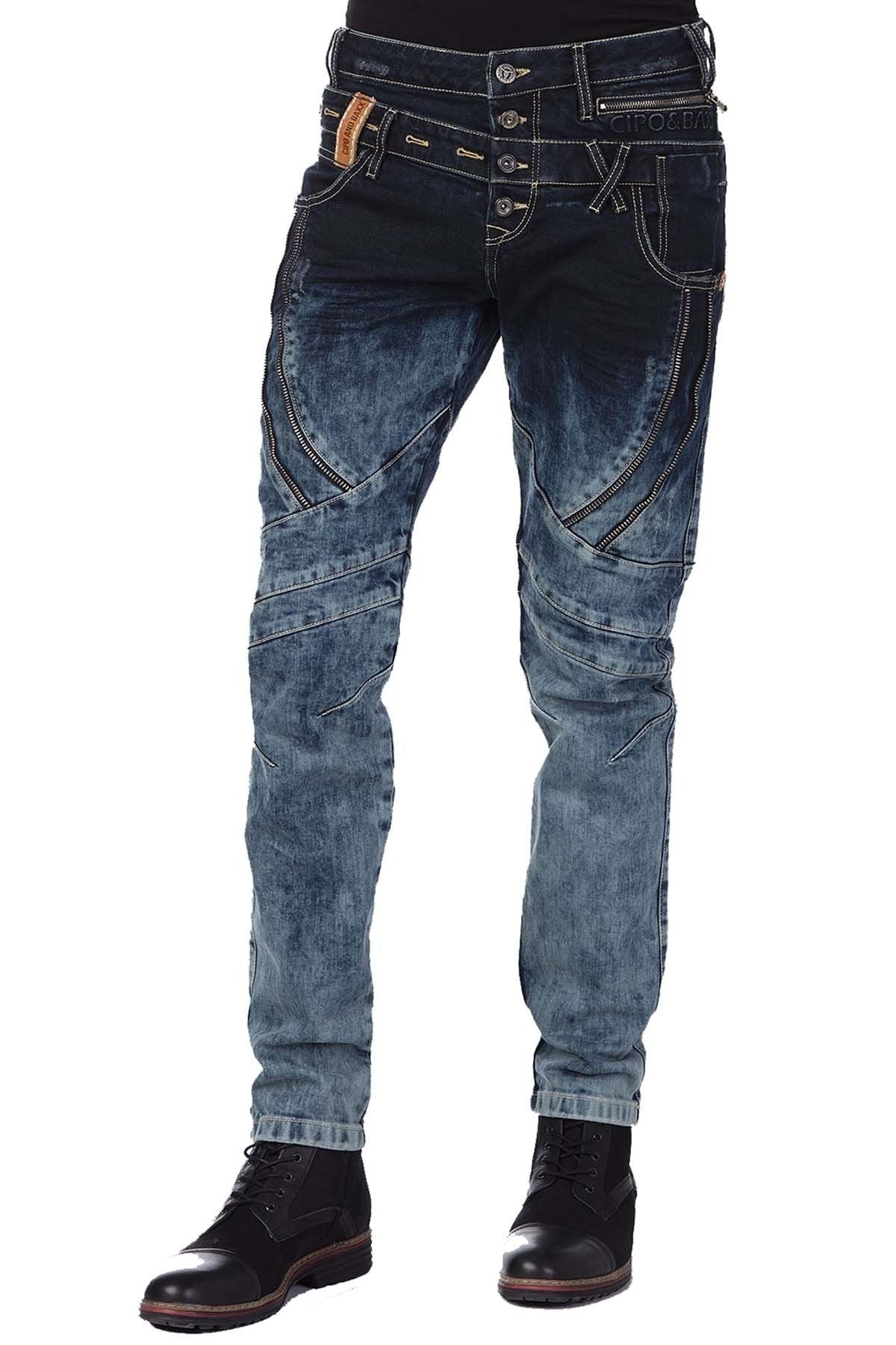 CD244A Decorative Stitch Washed Men's Jeans