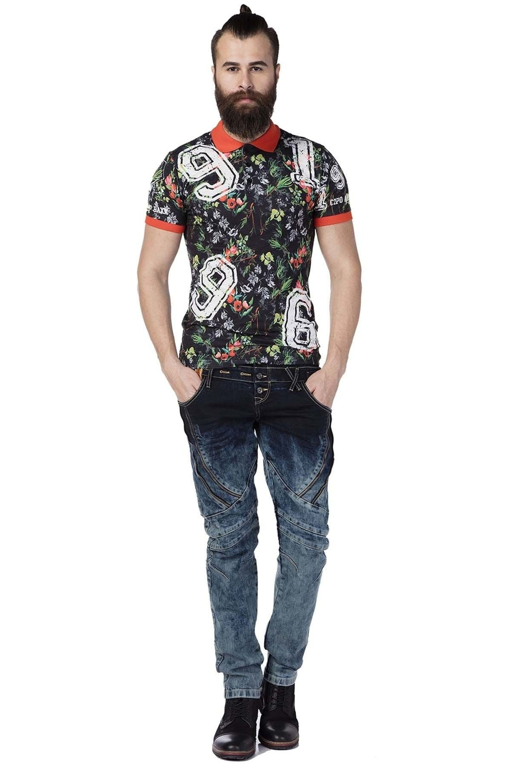 CD244A Decorative Stitch Washed Men's Jeans