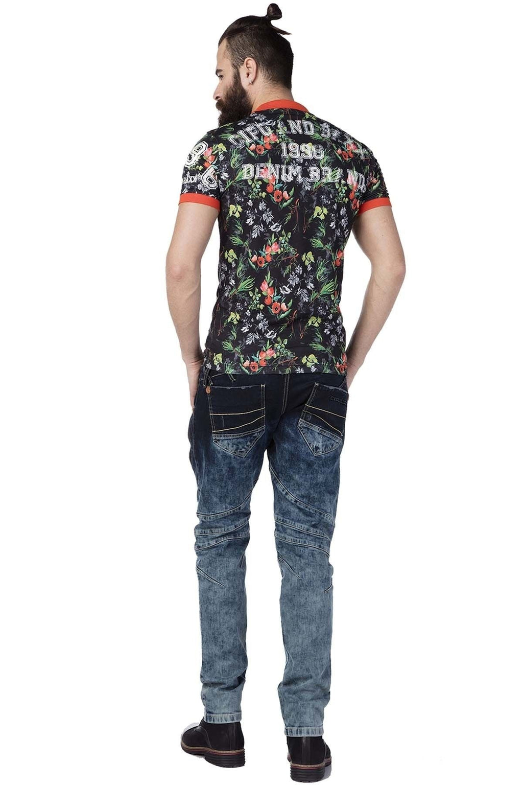 CD244A Decorative Stitch Washed Men's Jeans